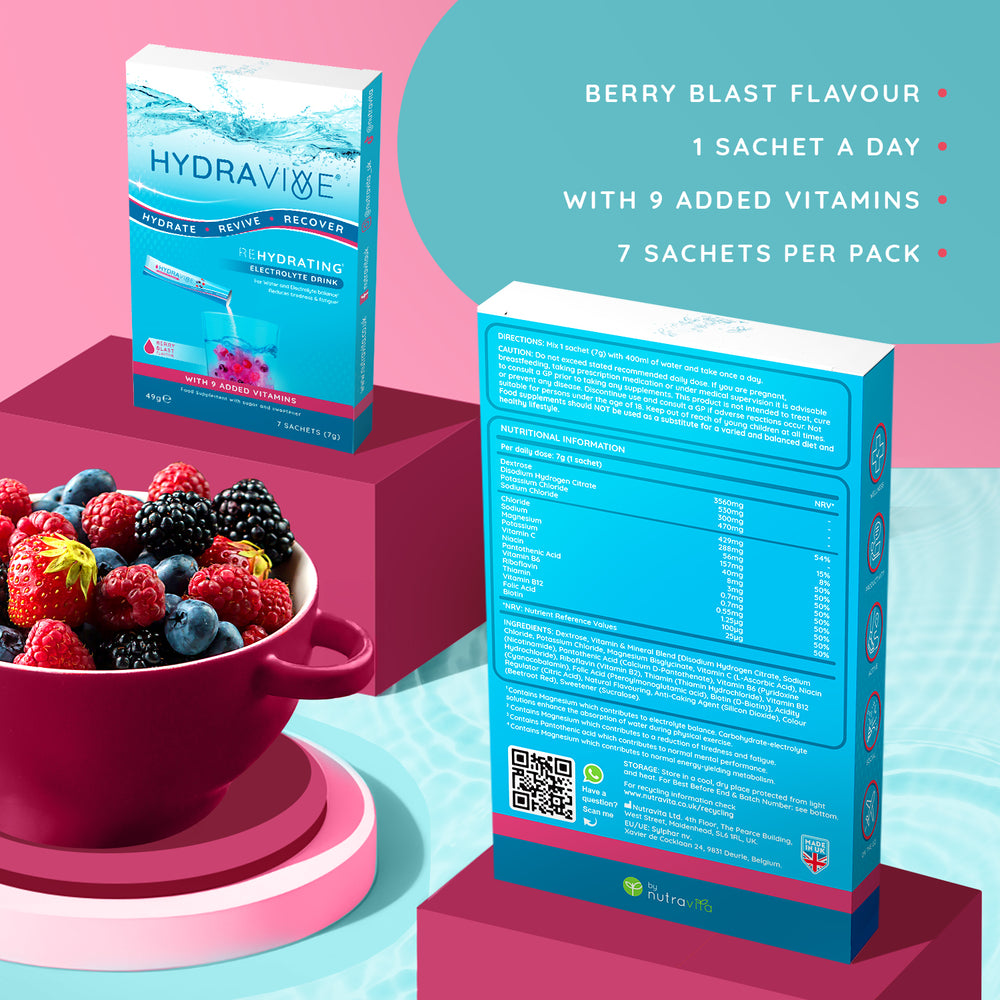 Hydravive Rapid Rehydration Electrolytes Powder - 21 Pack Berry Blast