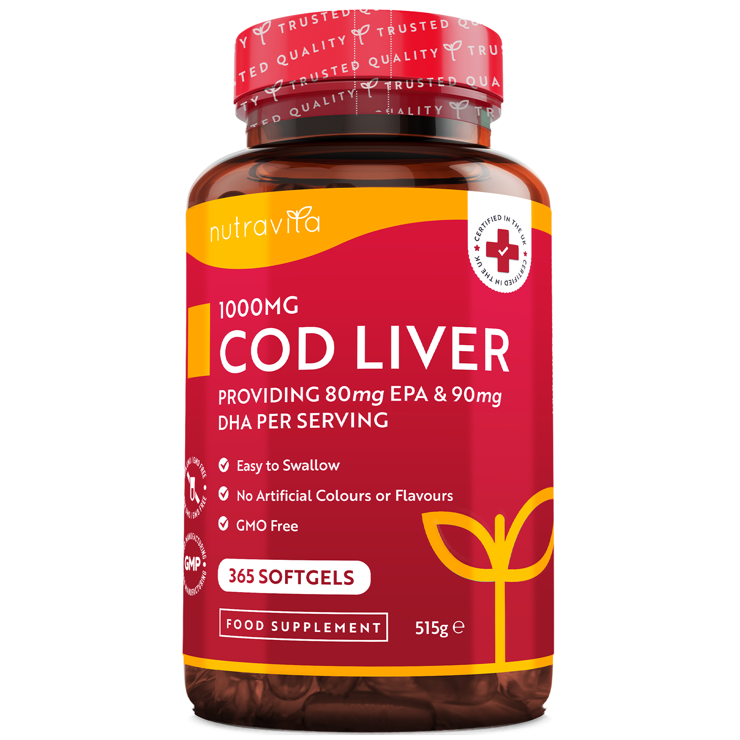 Cod Liver Oil 1000mg Cold-Pressed Fish Oil 365 Softgels