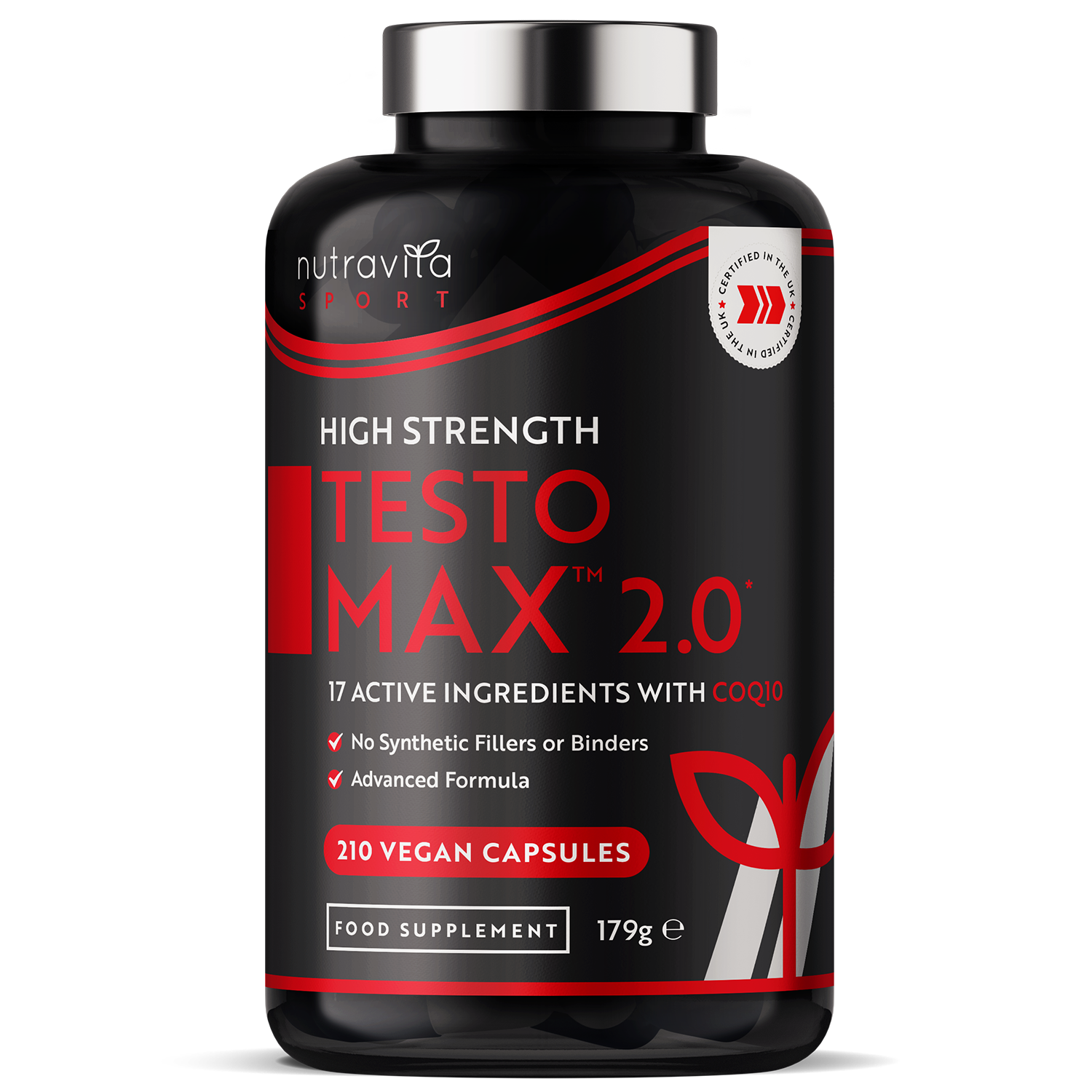 TESTOMAX™ 2.0 Supplements for Men 210 Vegan Capsules with Ashwagandha KSM 66®, CoQ10 & Maca Root