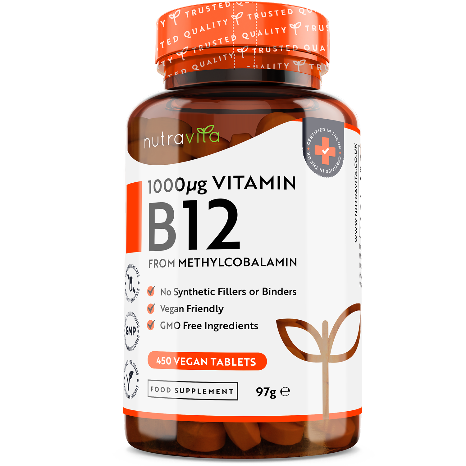 Vitamin B12 1000mcg Large Pack 450 Vegan Tablets