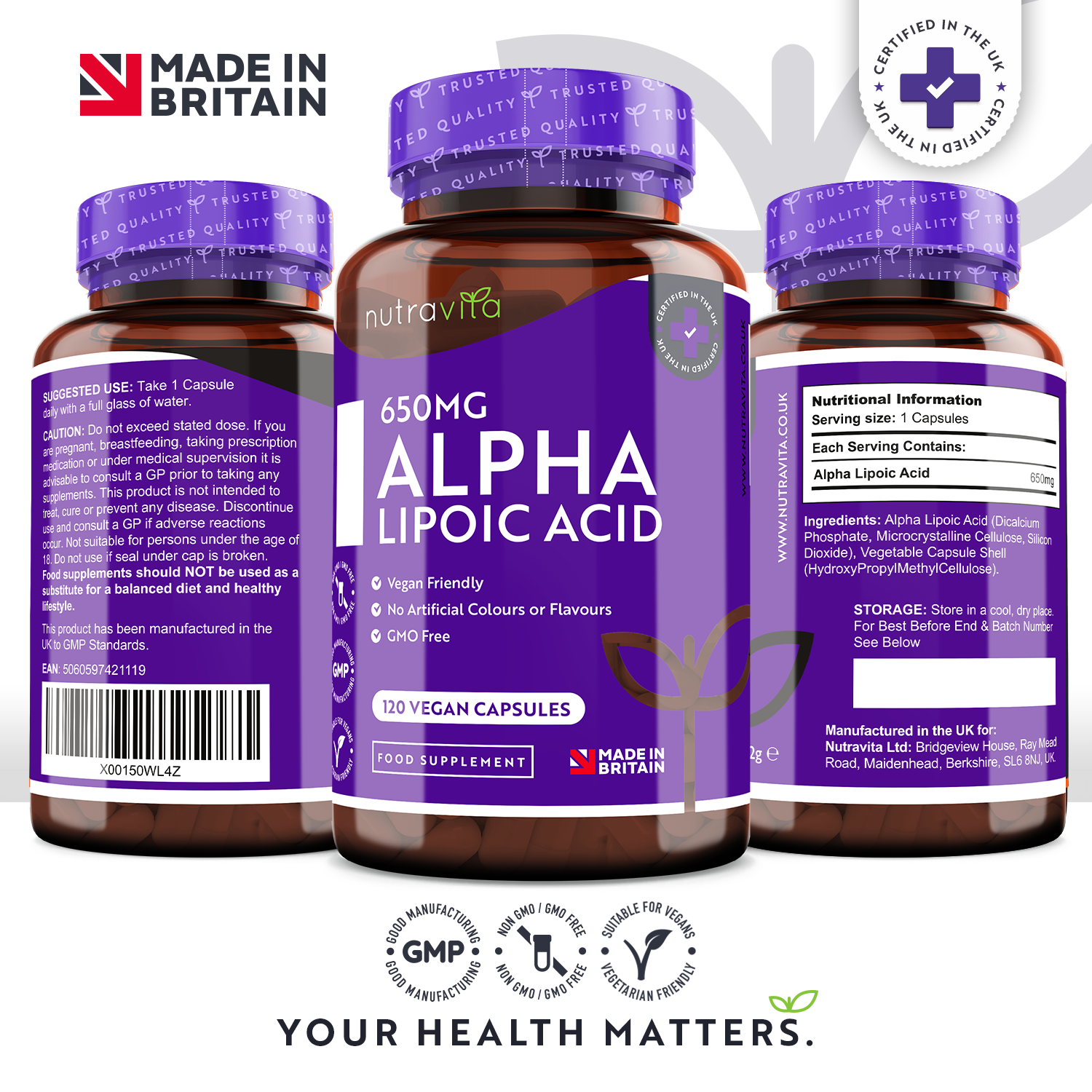 Alpha Lipoic Acid 650mg 120 Vegan Capsules