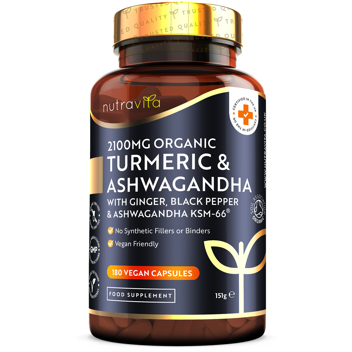 Organic Turmeric 2100mg & Ashwagandha KSM66 ® with Ginger & Black Pep