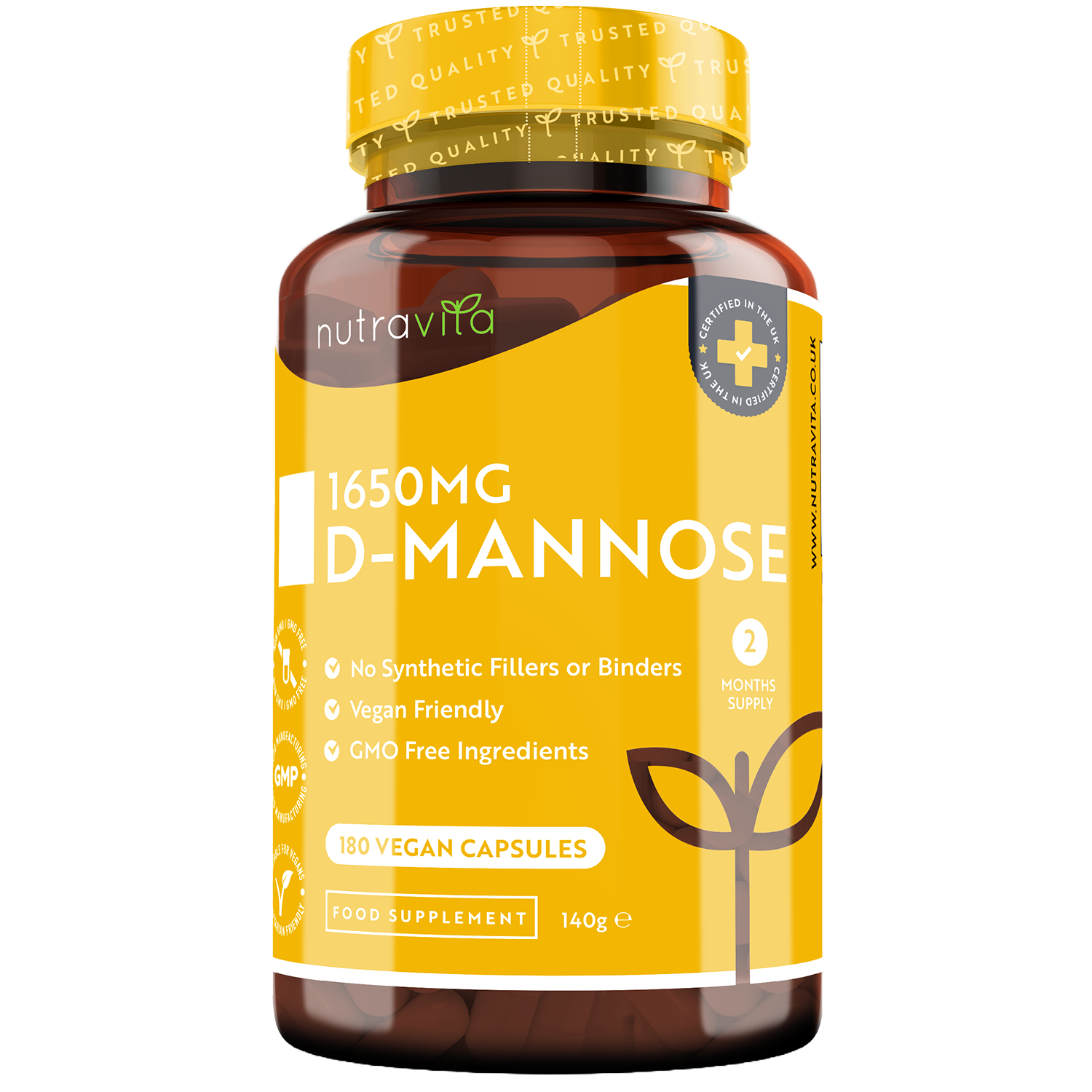 D-Mannose 1650mg High Strength 180 Vegan Capsules