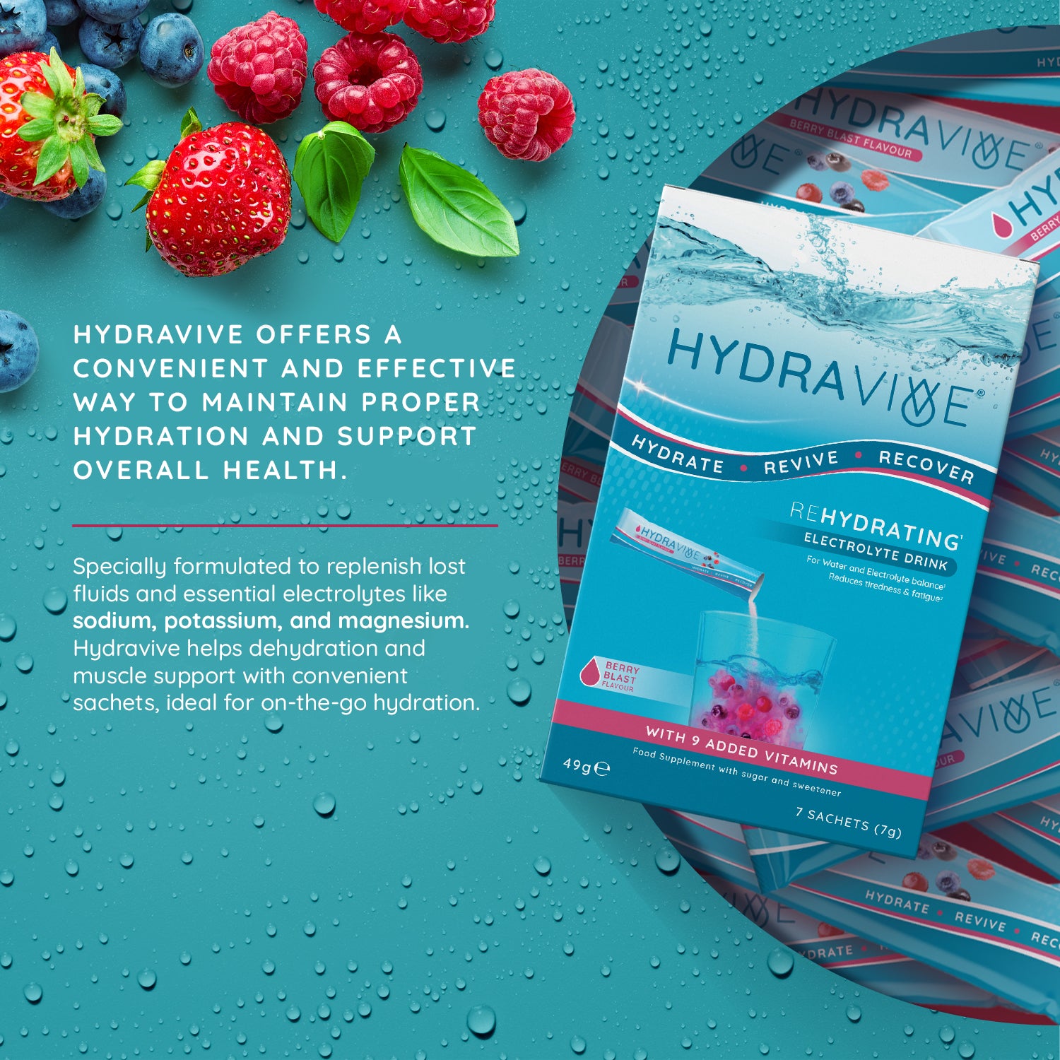 Hydravive Rapid Rehydration Electrolytes Powder - 21 Pack Berry Blast