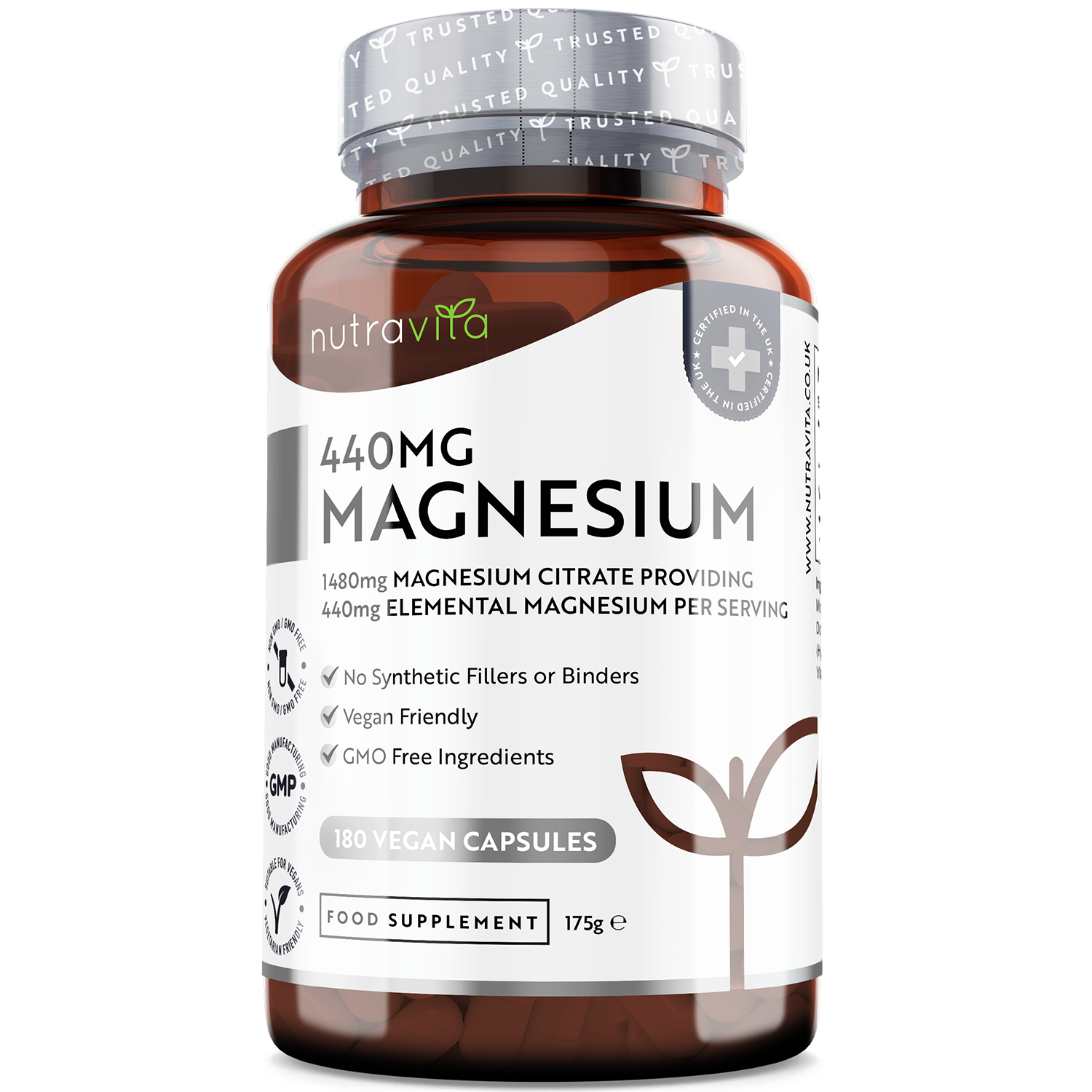 Magnesium Citrate 1480mg 180 Vegan Capsules