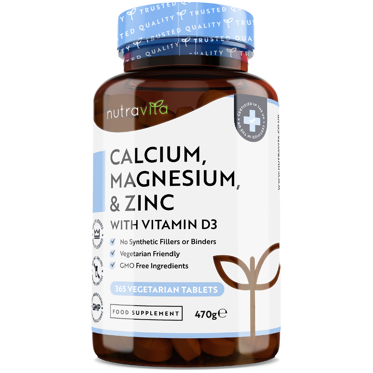 Calcium Magnesium Zinc & Vitamin D3 - 365 Vegetarian Tablets