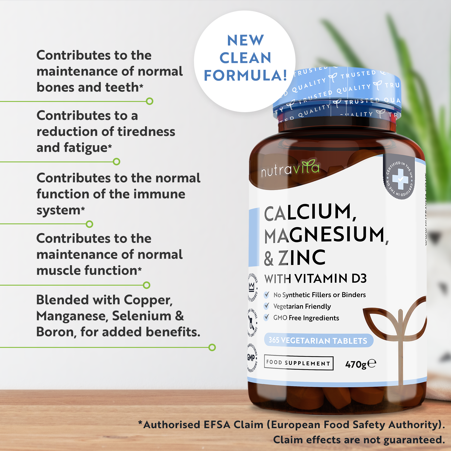 Calcium Magnesium Zinc & Vitamin D3 - 365 Vegetarian Tablets