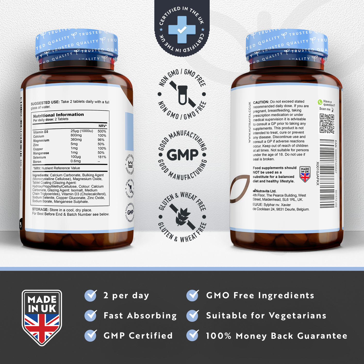 Calcium Magnesium Zinc & Vitamin D3 - 365 Vegetarian Tablets