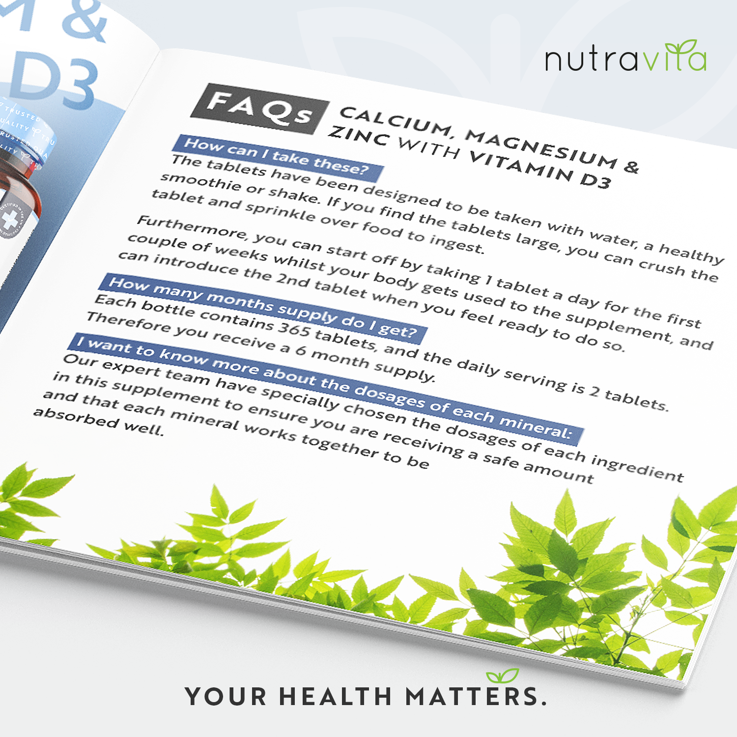 Calcium Magnesium Zinc & Vitamin D3 - 365 Vegetarian Tablets