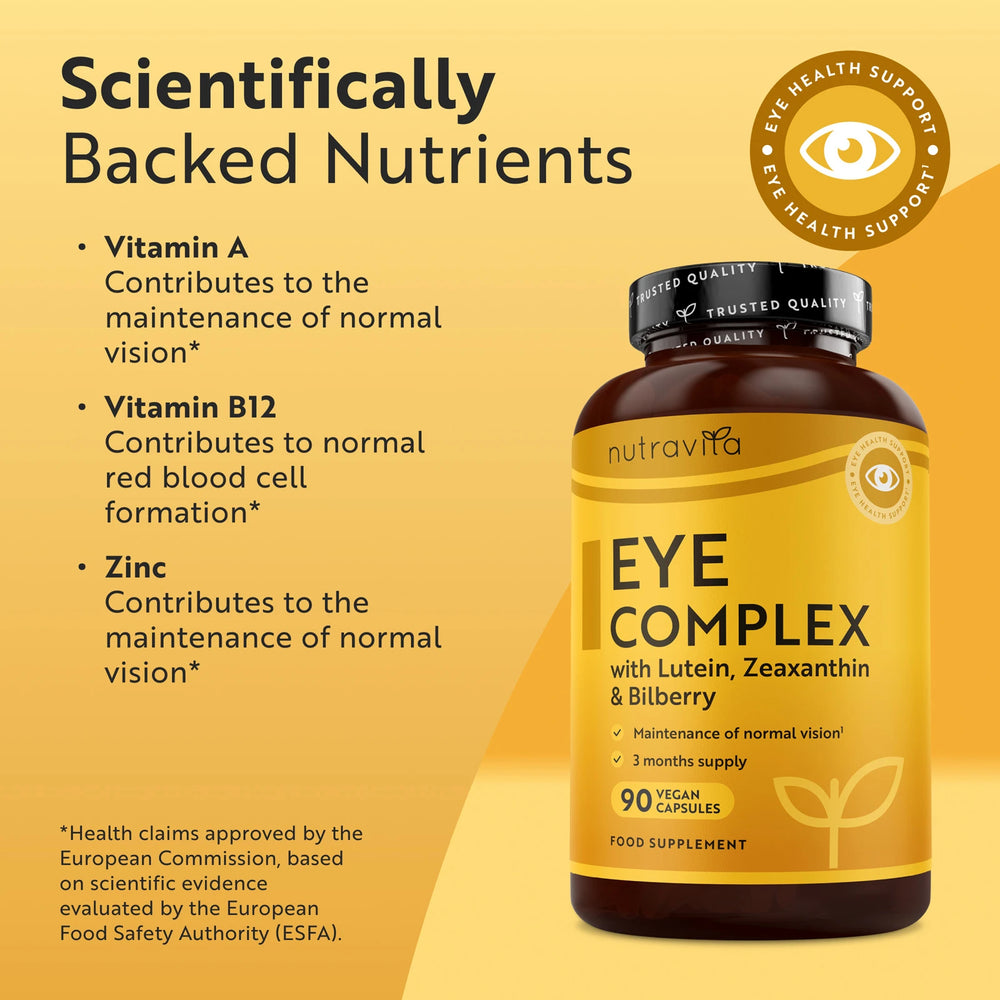Natural Eye Complex 90 Vegan Capsules with Bilberry, Lutein & Zeaxanthin.