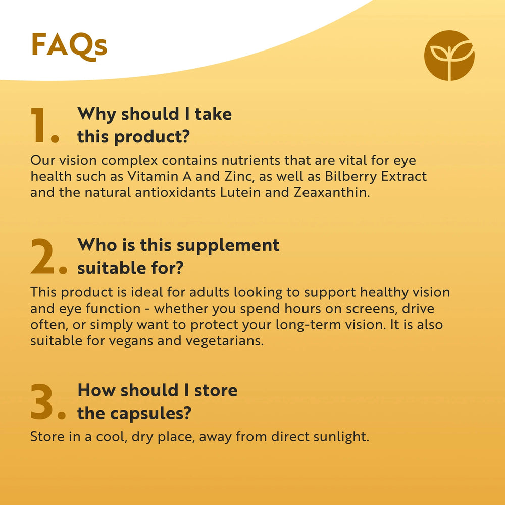 Natural Eye Complex 90 Vegan Capsules with Bilberry, Lutein & Zeaxanthin.