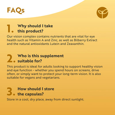 Natural Eye Complex 90 Vegan Capsules with Bilberry, Lutein & Zeaxanthin.