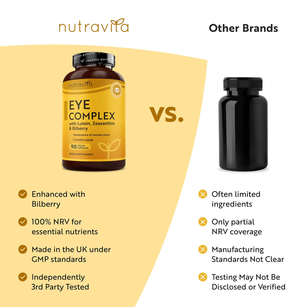 Natural Eye Complex 90 Vegan Capsules with Bilberry, Lutein & Zeaxanthin.