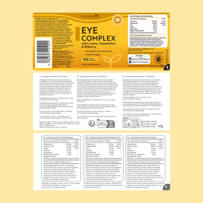 Natural Eye Complex 90 Vegan Capsules with Bilberry, Lutein & Zeaxanthin.