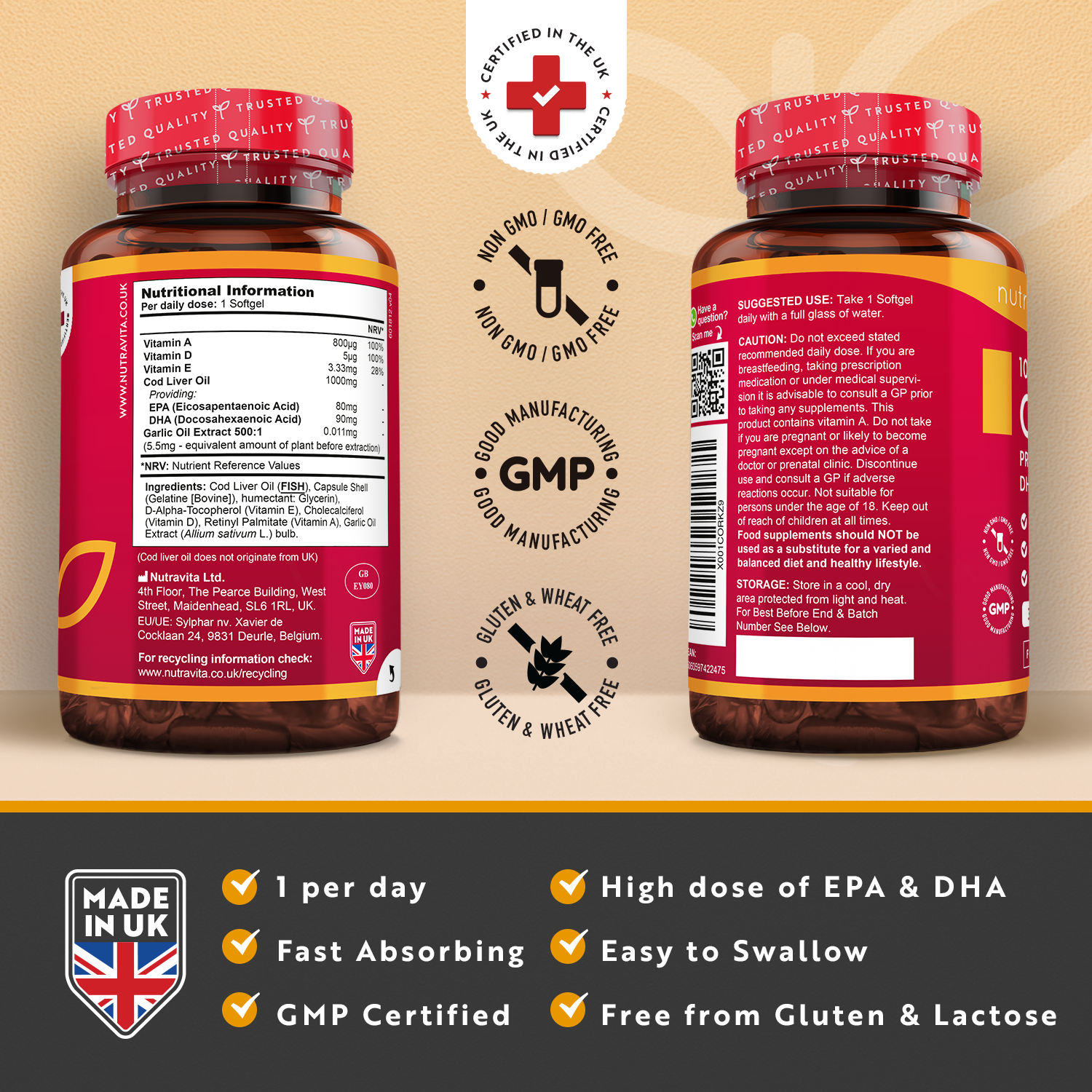 Cod Liver Oil 1000mg Cold-Pressed Fish Oil 365 Softgels