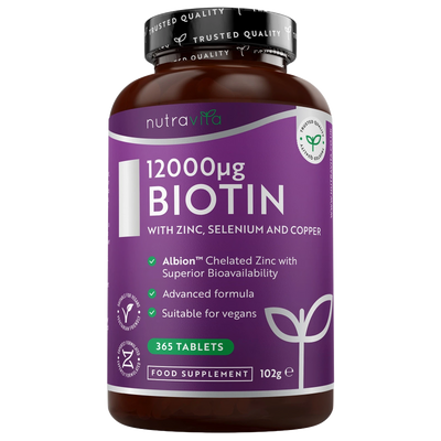 Biotin 12,000ug with Albion™ Zinc, Selenium & Copper 365 Vegan Tablets