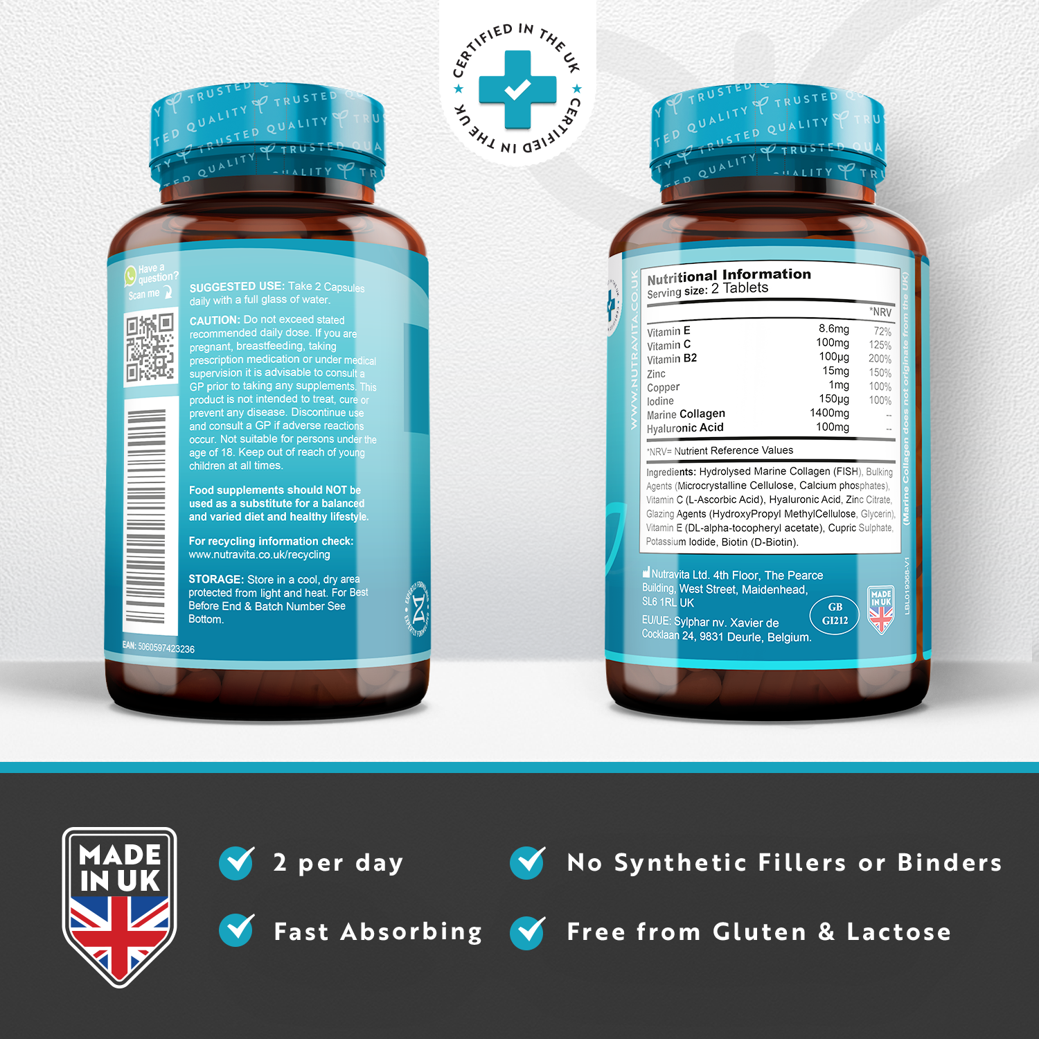 Hydrolysed Marine Collagen with Hyaluronic Acid 1400mg For Skin