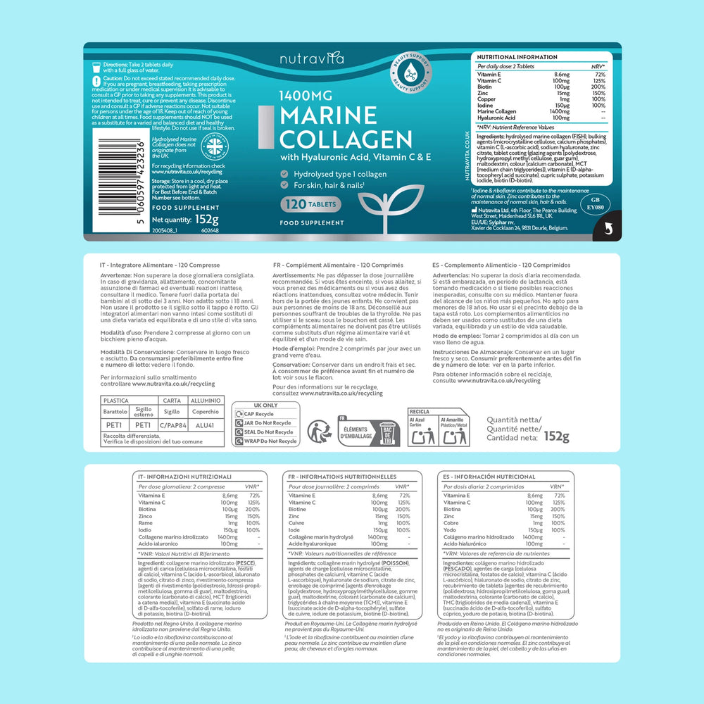 Hydrolysed Marine Collagen with Hyaluronic Acid 1400mg