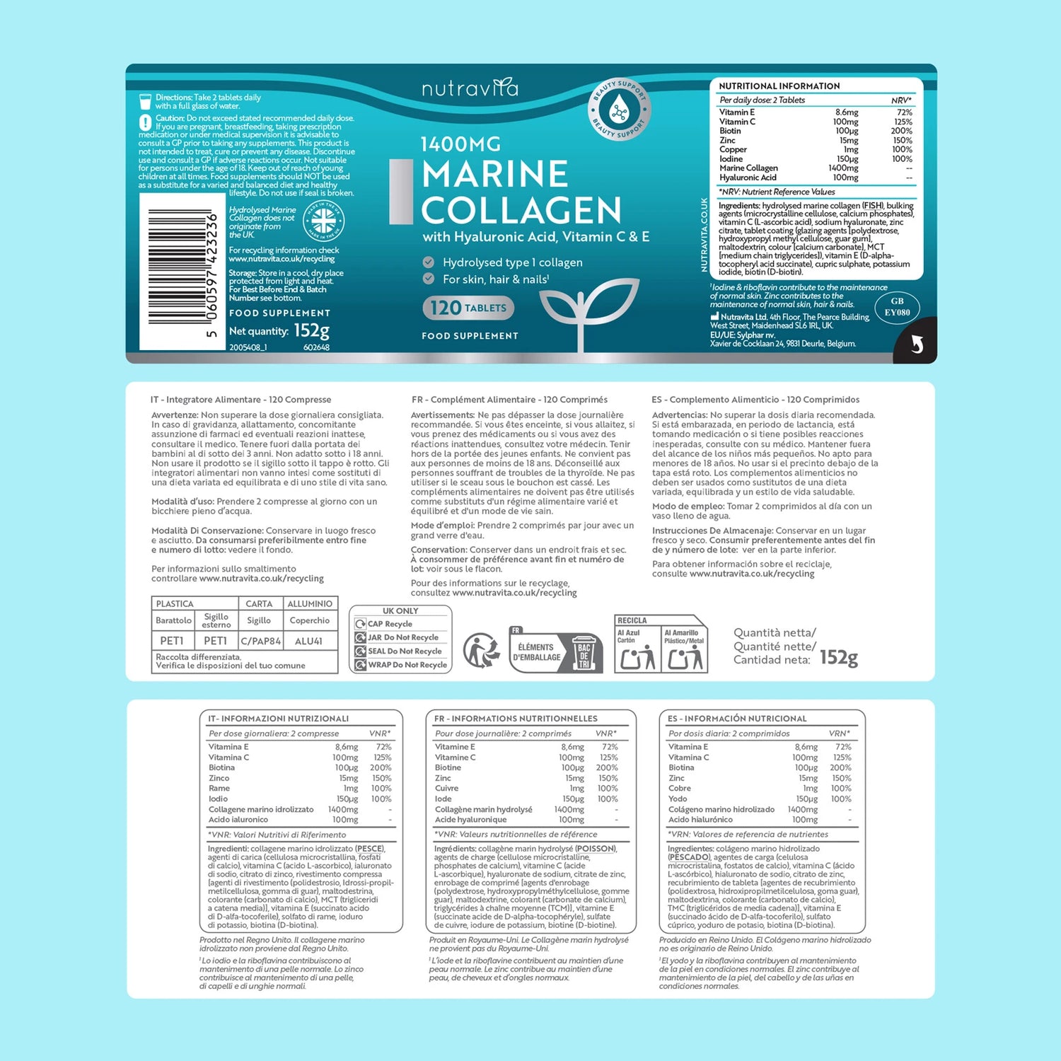 Hydrolysed Marine Collagen with Hyaluronic Acid 1400mg