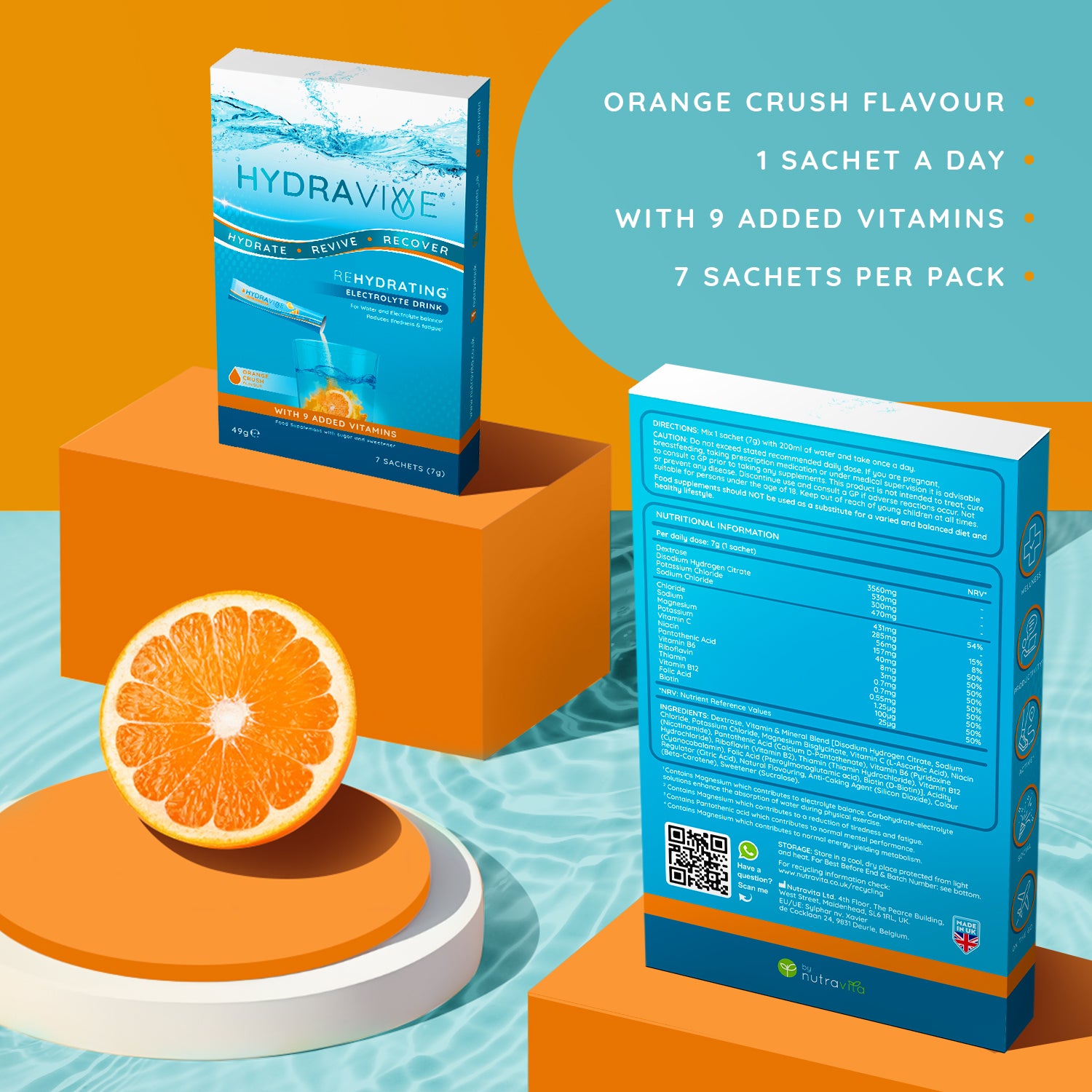 Hydravive Rapid Rehydration Electrolytes Powder - 21 Pack Orange