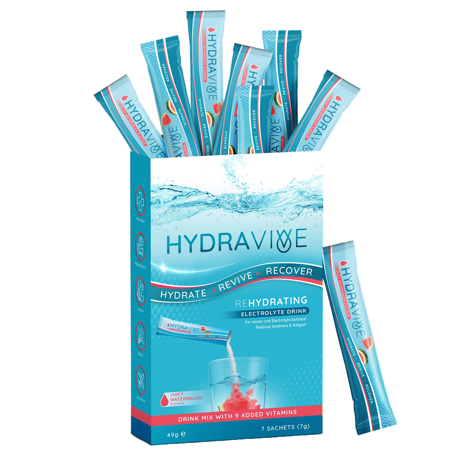 Hydravive Rapid Rehydration Electrolytes Powder - 21 Pack Watermelon