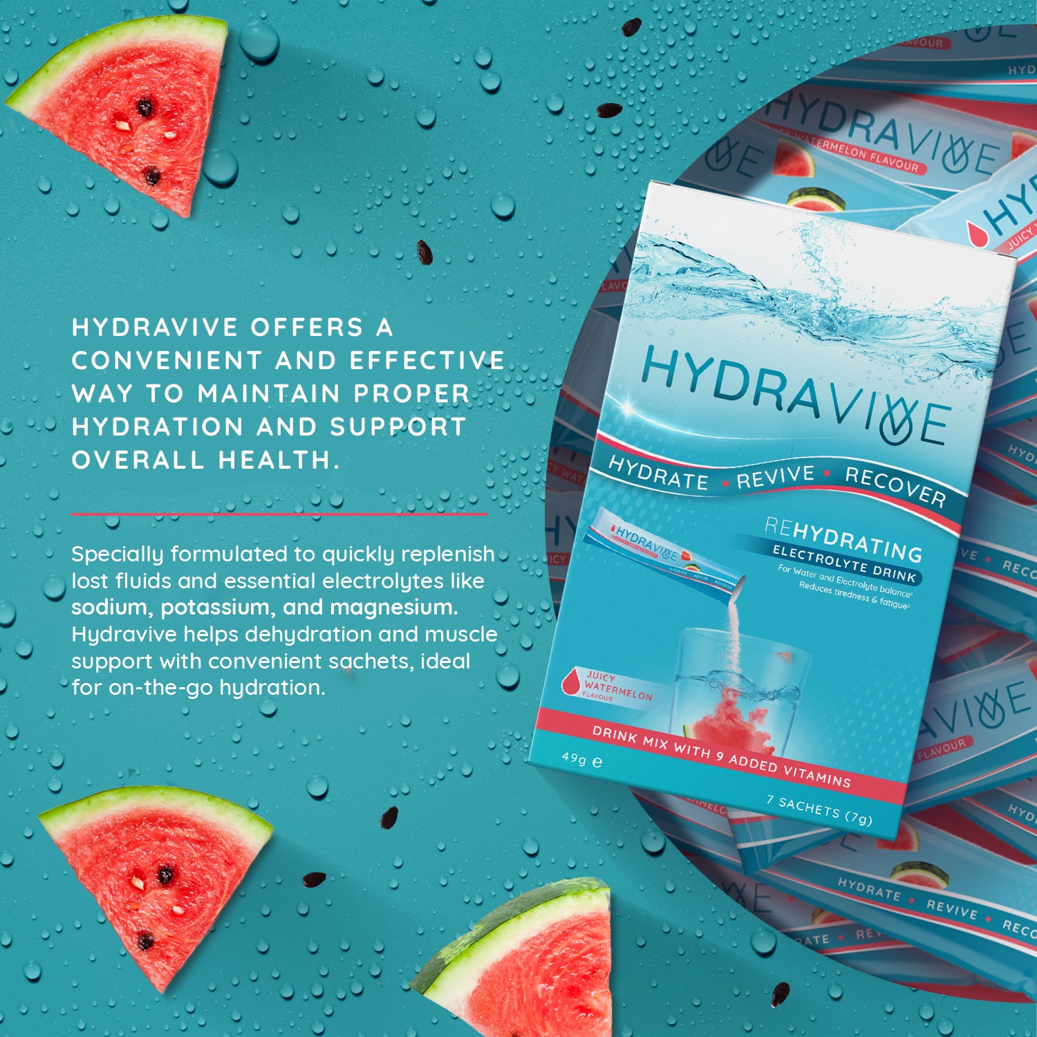 Hydravive Rapid Rehydration Electrolytes Powder - 21 Pack Watermelon
