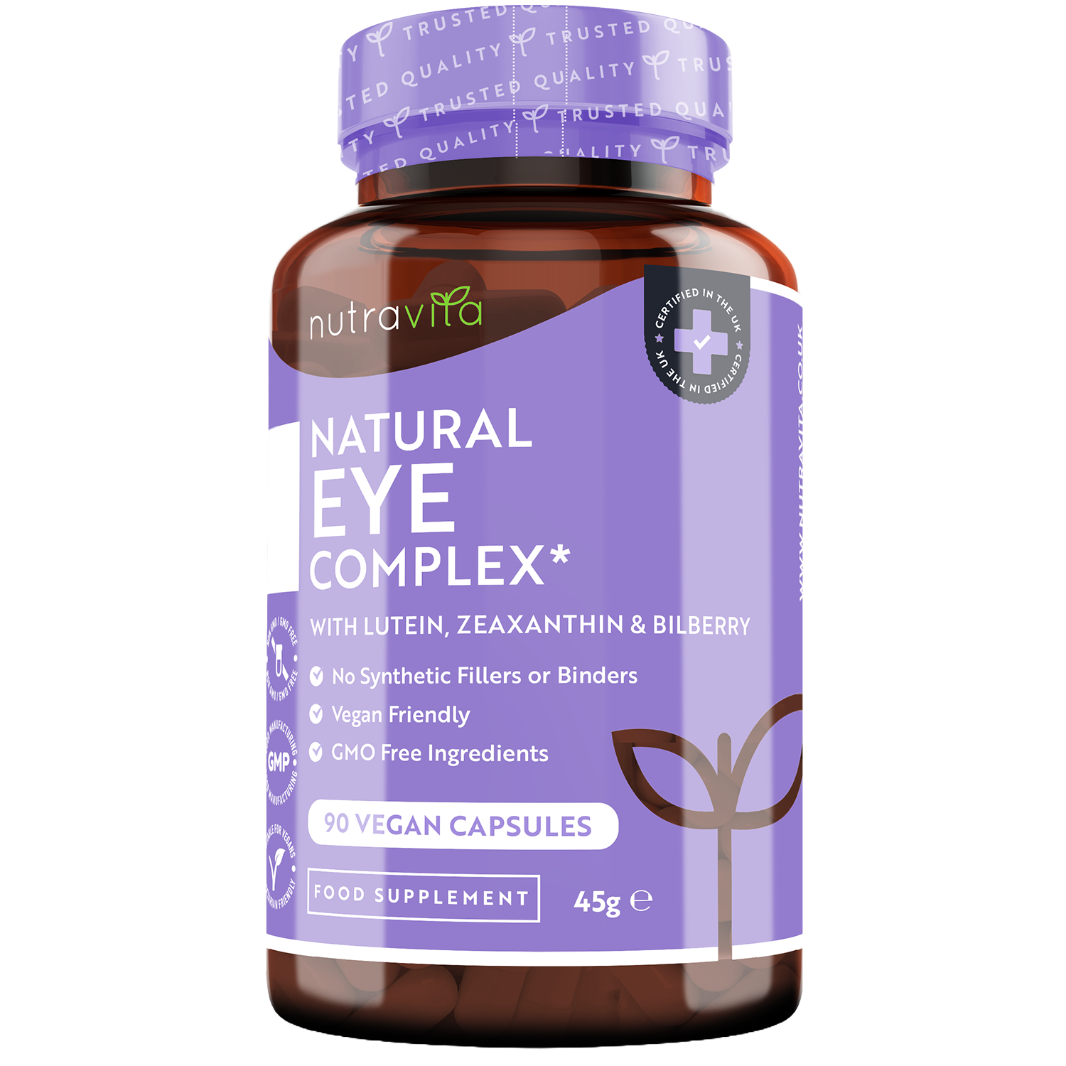 Natural Eye Complex 90 Vegan Capsules with Bilberry, Lutein & Zeaxanthin.