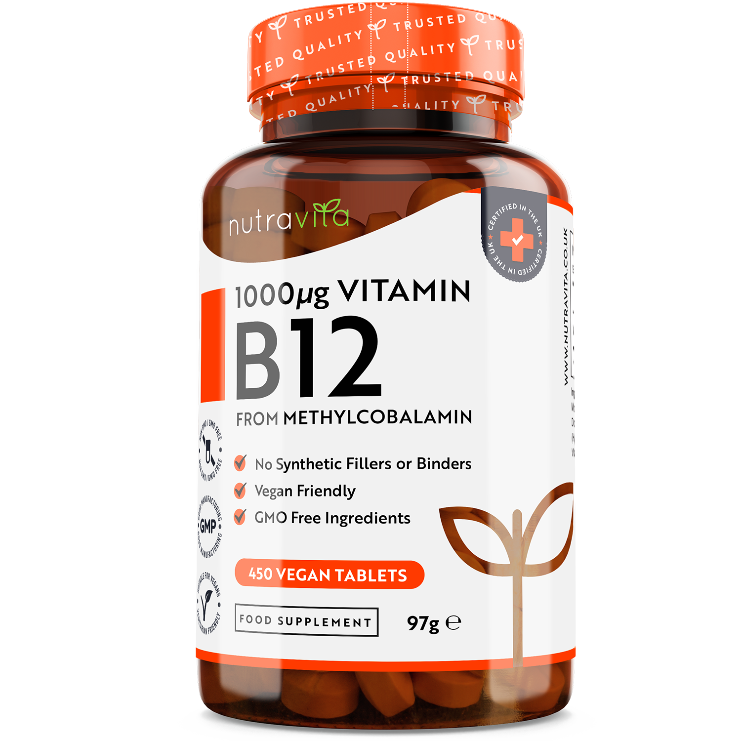 Vitamin B12 1000mcg Large Pack 450 Vegan Tablets — Nutravita United Kingdom