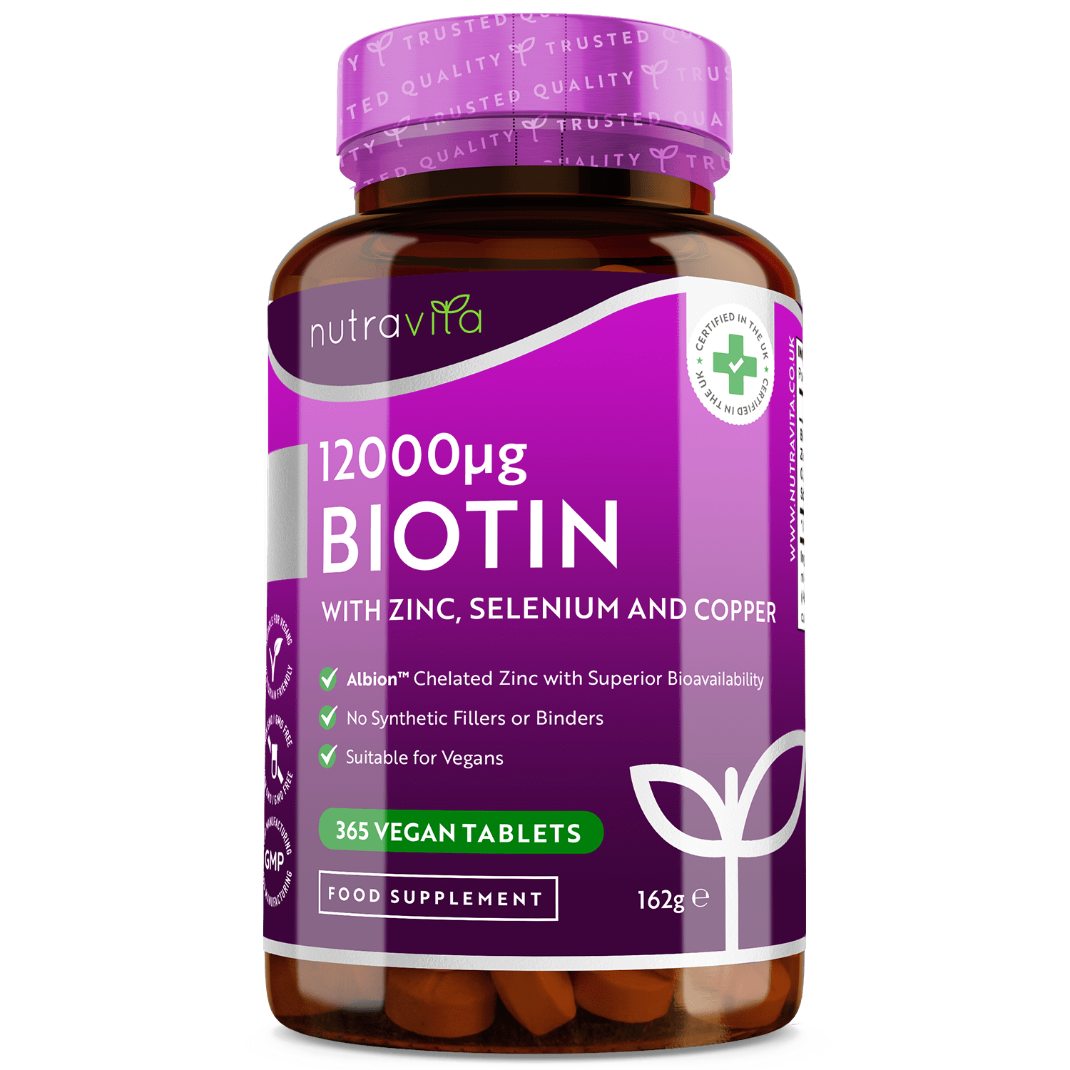 Biotin 12,000ug with Albion™ Zinc, Selenium & Copper 365 Vegan Tablets