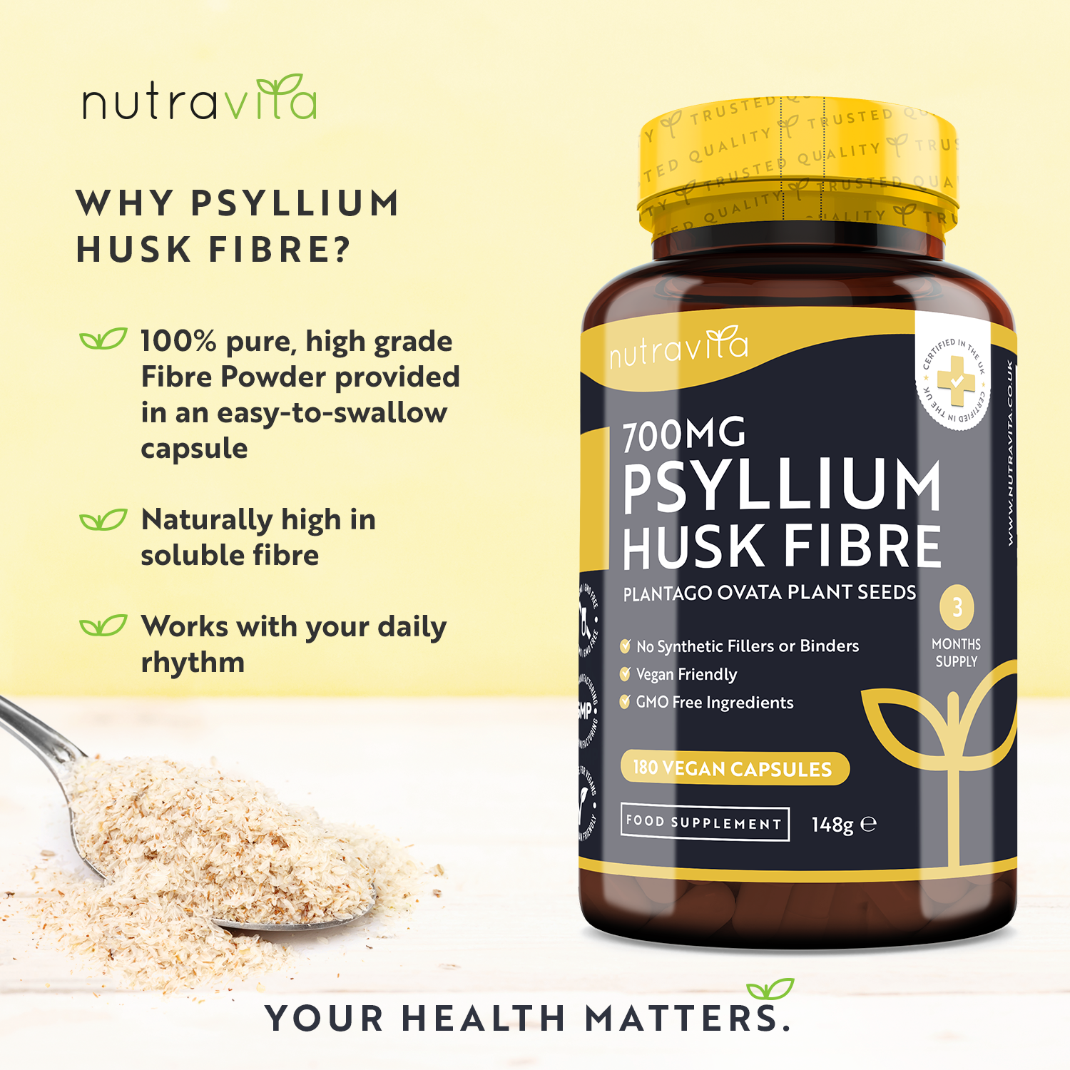 Psyllium Husk Fibre 700mg 180 Vegan Capsules