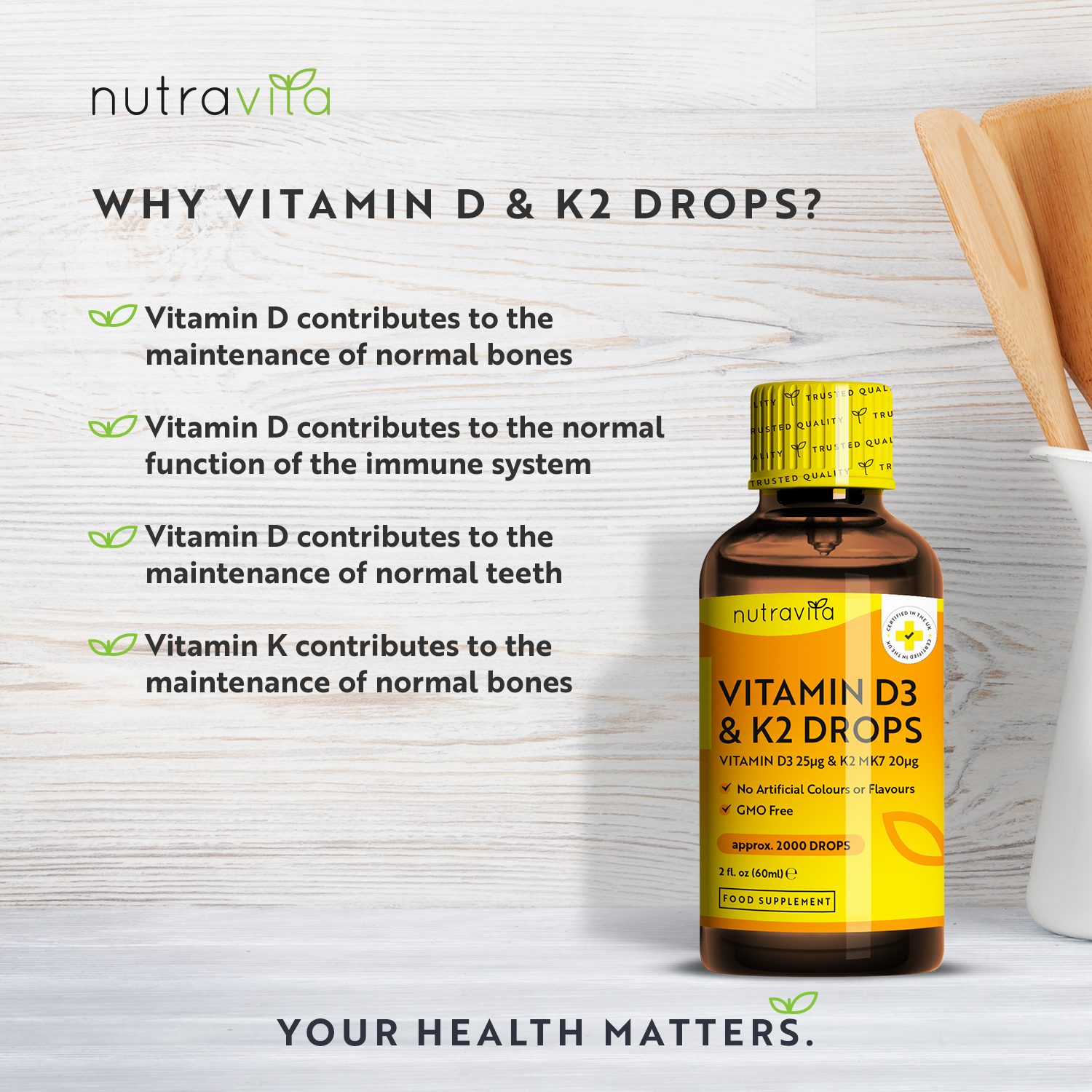 Vitamin D3 & K2 Drops 2,000 Vegetarian Drops per Bottle