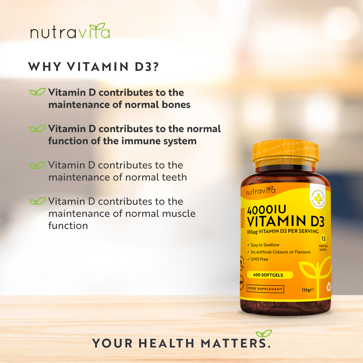Vitamin D3 4000IU (100ug) Softgels 400 Days Supply