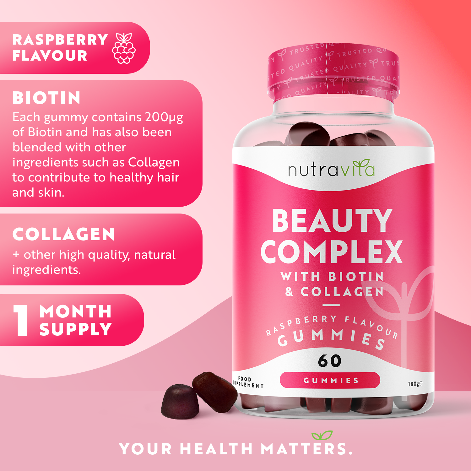 Biotin & Collagen Beauty Gummies - 60 Gummies with Selenium & Zinc