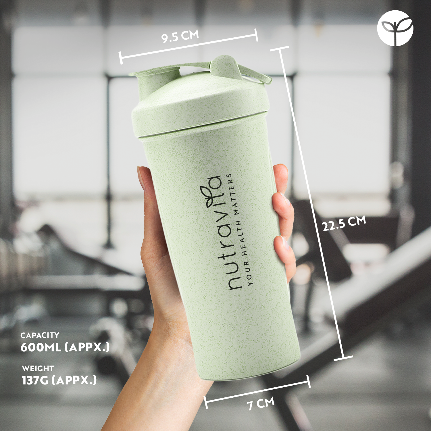 Wheat Straw Shaker Bottle 600ml - Ideal for Protein Shakes and Powder Supplements Biodegradable 50% Eco-Friendly Wheat Straw Plastic