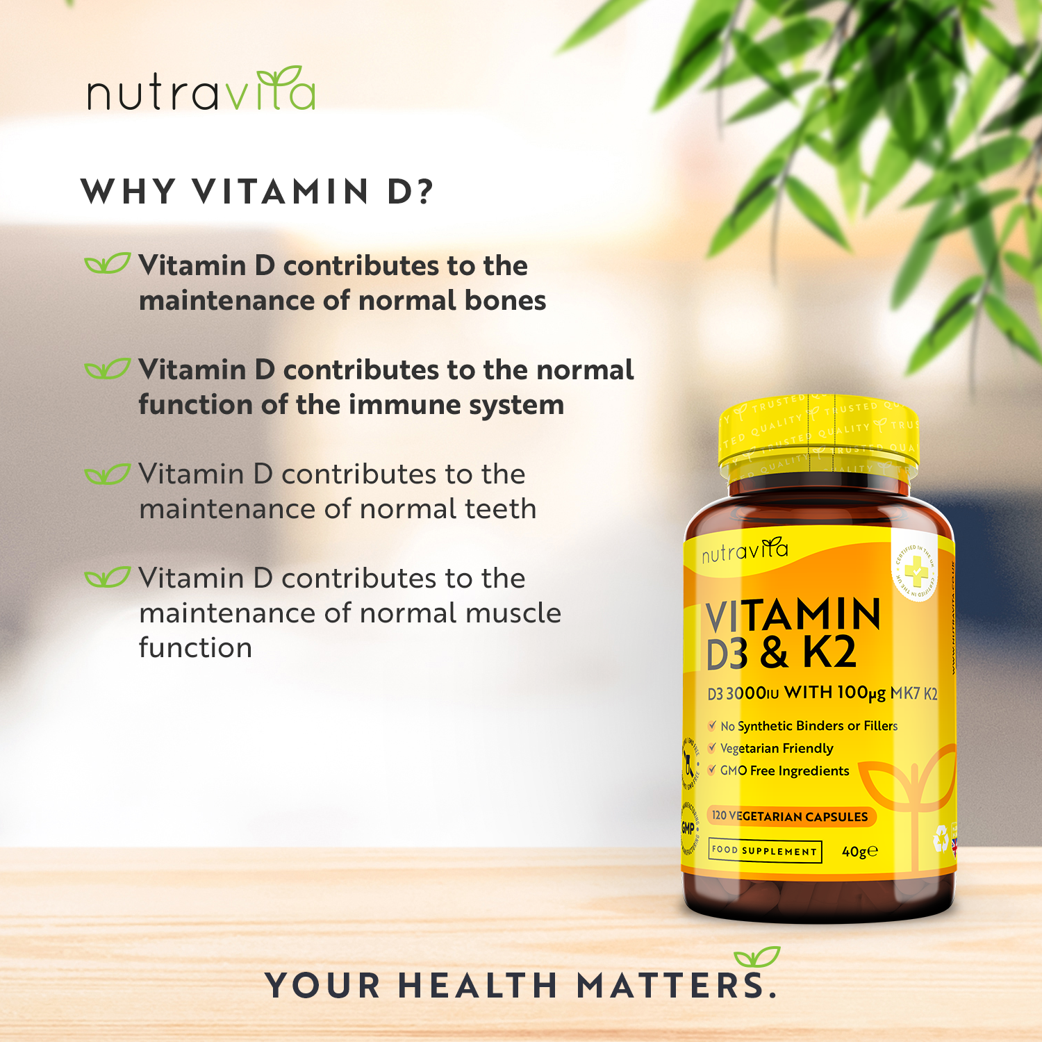 Vitamin D3 with Vitamin K2 120 Capsules
