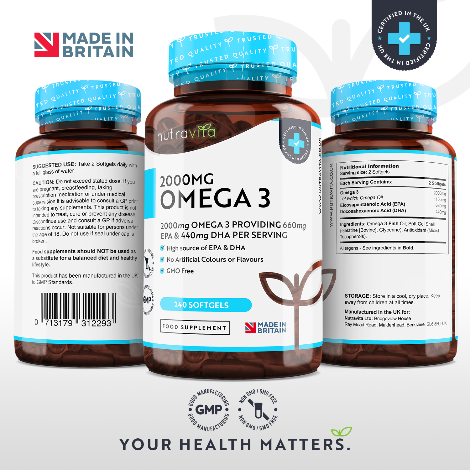 Omega 3 2000mg Pure Fish Oil 240 Softgels