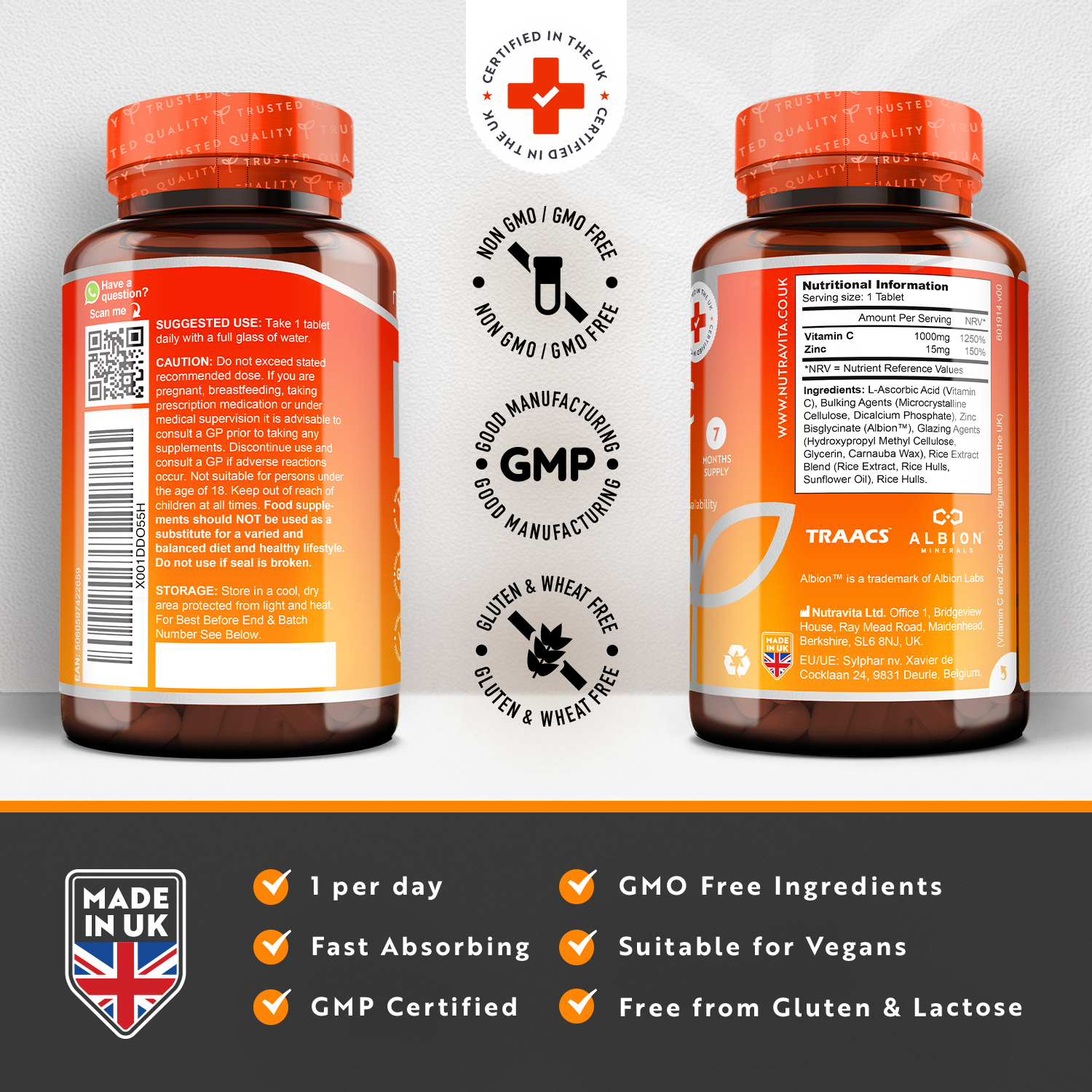 Vitamin C and Zinc Tablets - Vitamin C 1000mg with Albion® Zinc 15mg