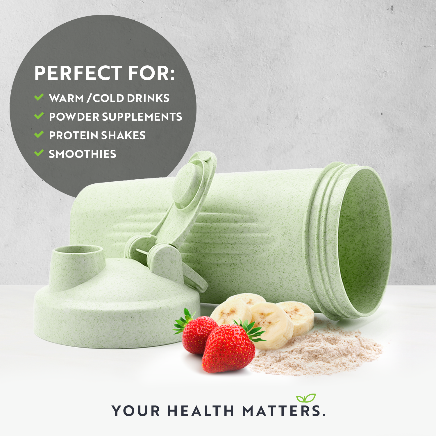 Wheat Straw Shaker Bottle 600ml - Ideal for Protein Shakes and Powder Supplements Biodegradable 50% Eco-Friendly Wheat Straw Plastic