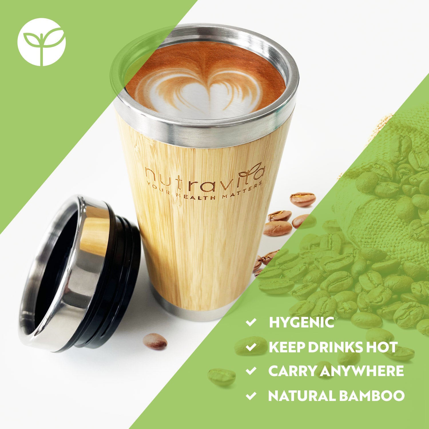 Reusable Coffee Cup - Bamboo & Stainless Steel