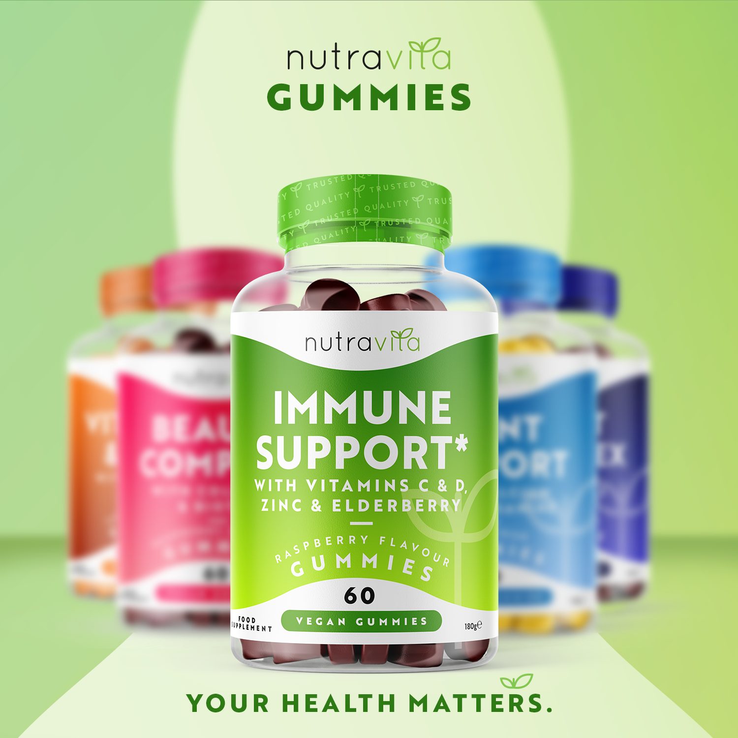 Immune Support Gummies - 60 Vegan Gummies with Vitamin C, D, Zinc & Elderberry