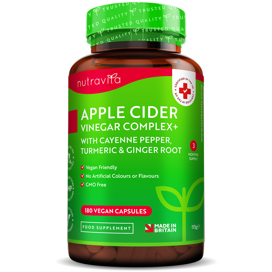 Apple Cider Vinegar - 180 Vegan Capsules with Pepper, Turmeric and Ginger