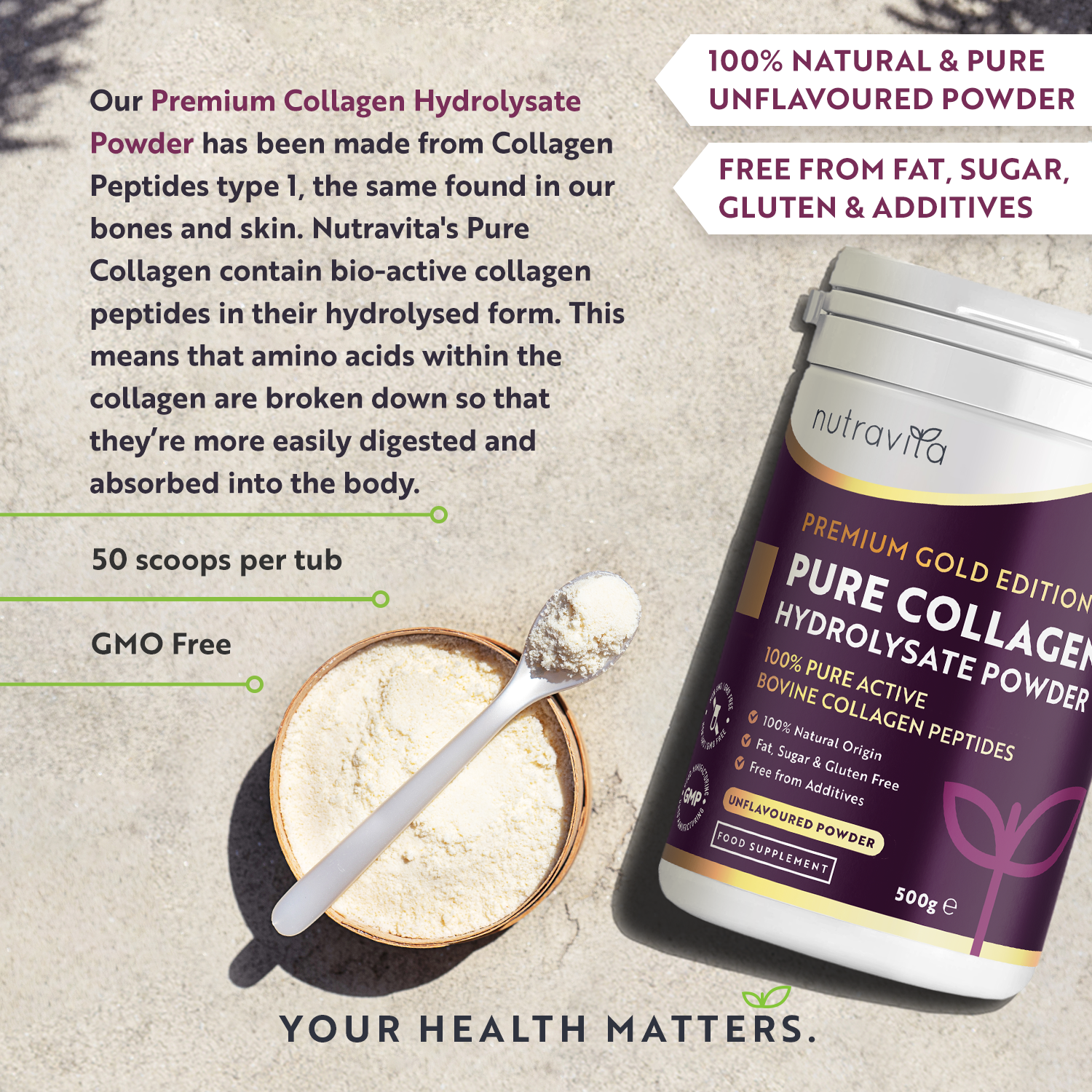 Premium Gold Standard Bovine Collagen Powder 500g