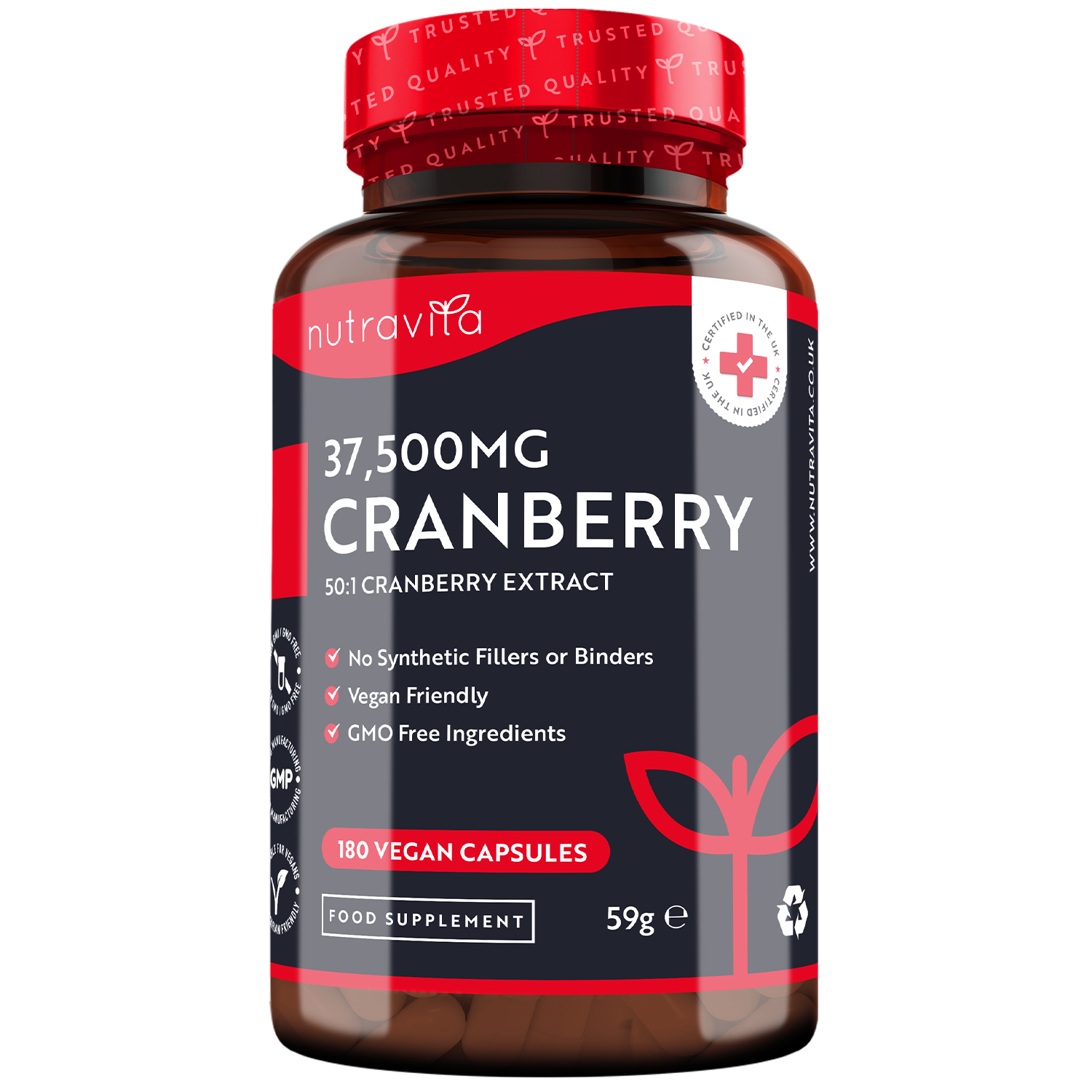 Cranberry 50:1 Extract 37,500mg 180 Vegan Capsules
