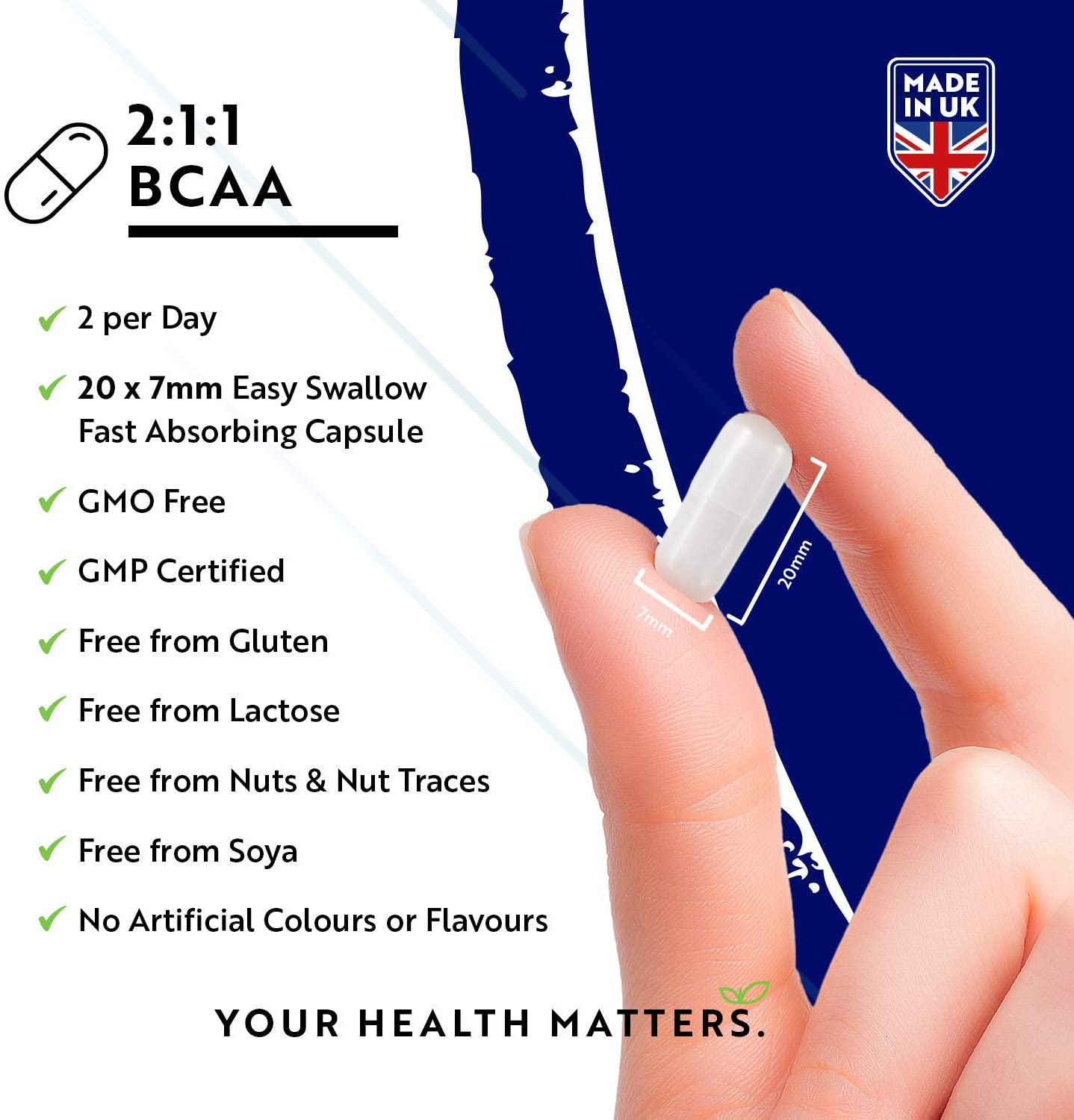 BCAA (2:1:1 ) with Vitamin B6 & B12 180 Vegan Capsules