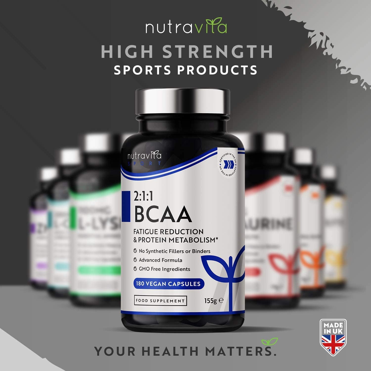 BCAA (2:1:1 ) with Vitamin B6 & B12 180 Vegan Capsules