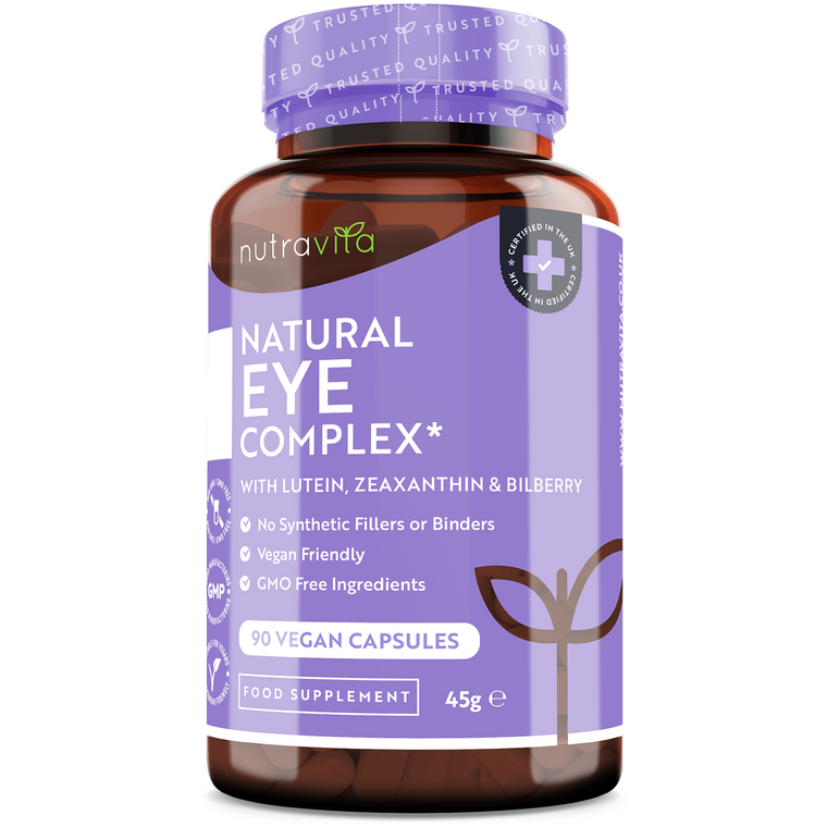 Natural Eye Complex 90 Vegan Capsules with Bilberry, Lutein & Zeaxanthin.