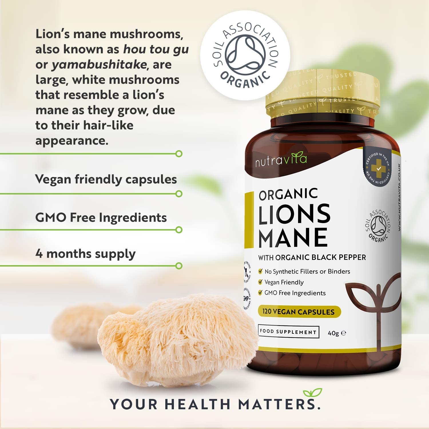 Organic Lions Mane Mushroom Capsules