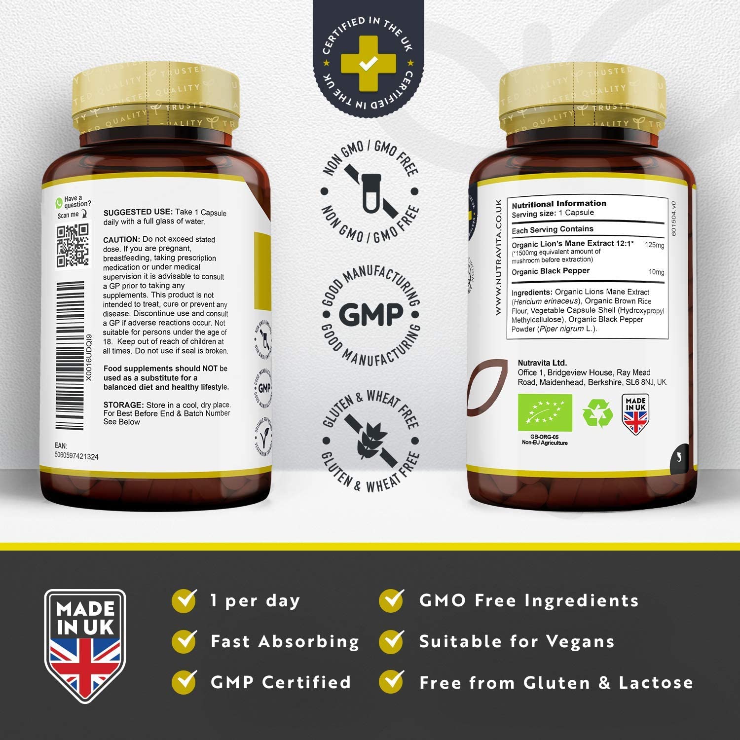Organic Lions Mane 120 Vegan Capsules
