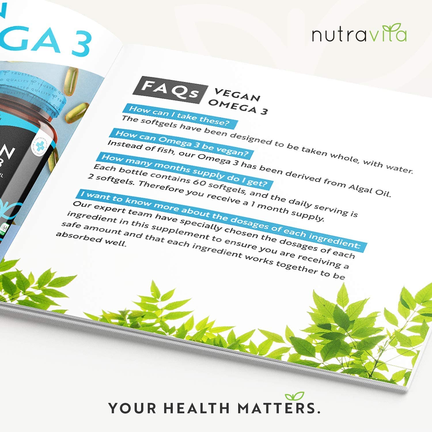 Vegan Omega 3 with 600mg DHA & 300mg EPA 60 Vegan Softgels — Nutravita ...