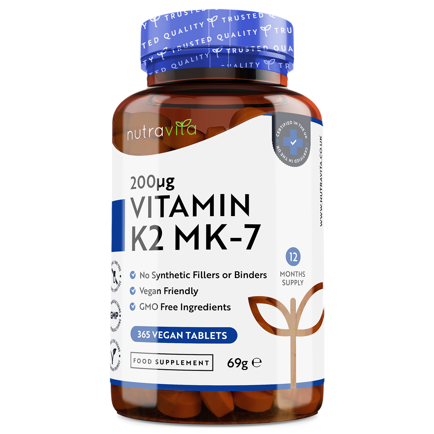 Vitamin K2 MK-7 200mcg - 365 Vegan Micro Tablets